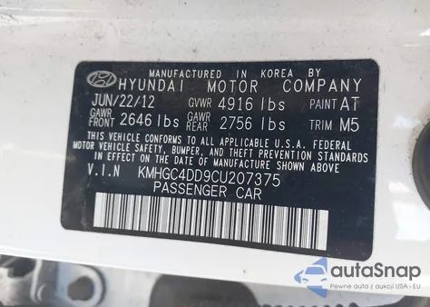 2012 Hyundai Genesis 3.8 z USA, uszkodzony, nr VIN KMHGC4DD9CU207375